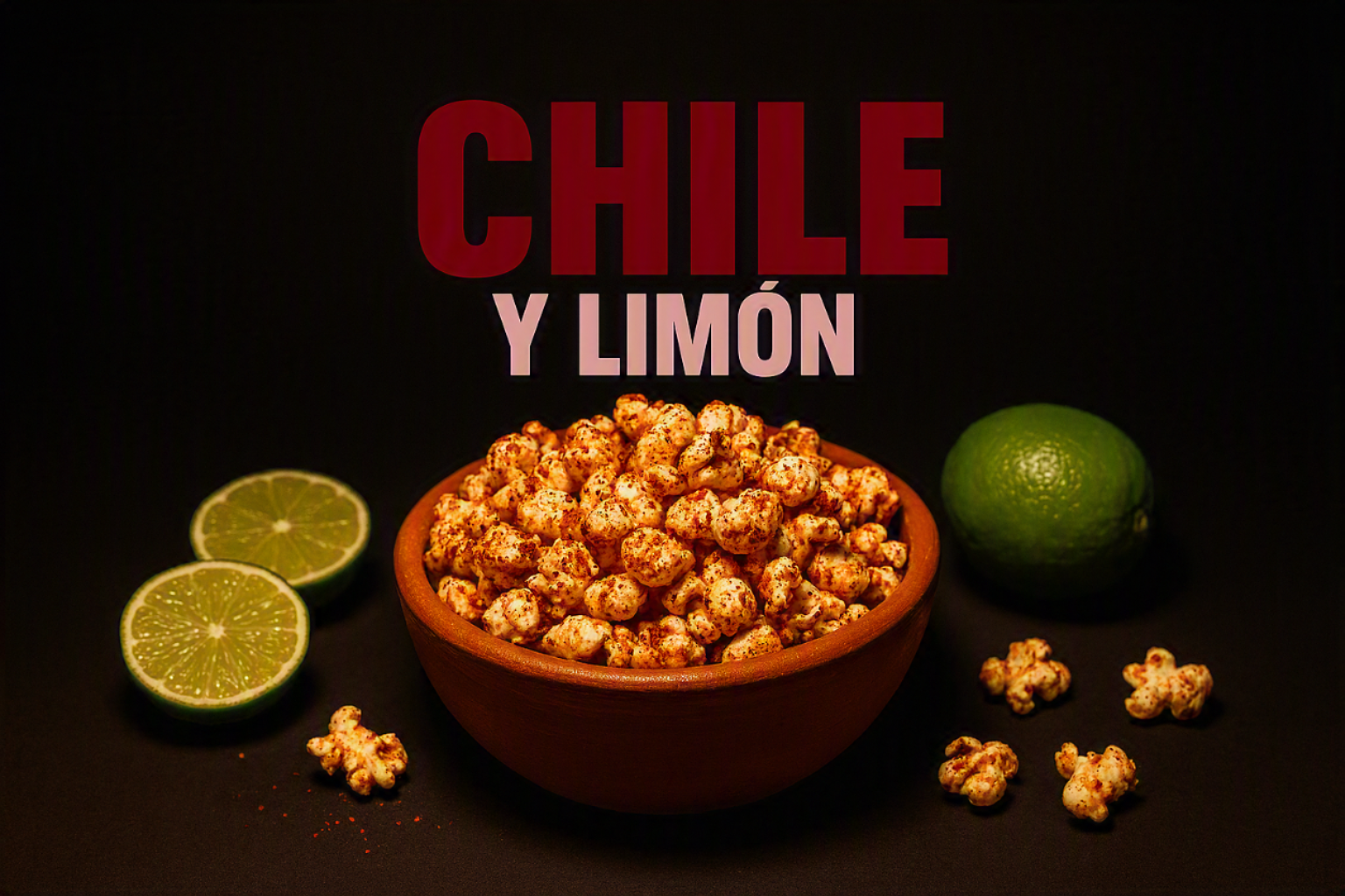 Palomitas gourmet con chile y limón en un molcajete de barro