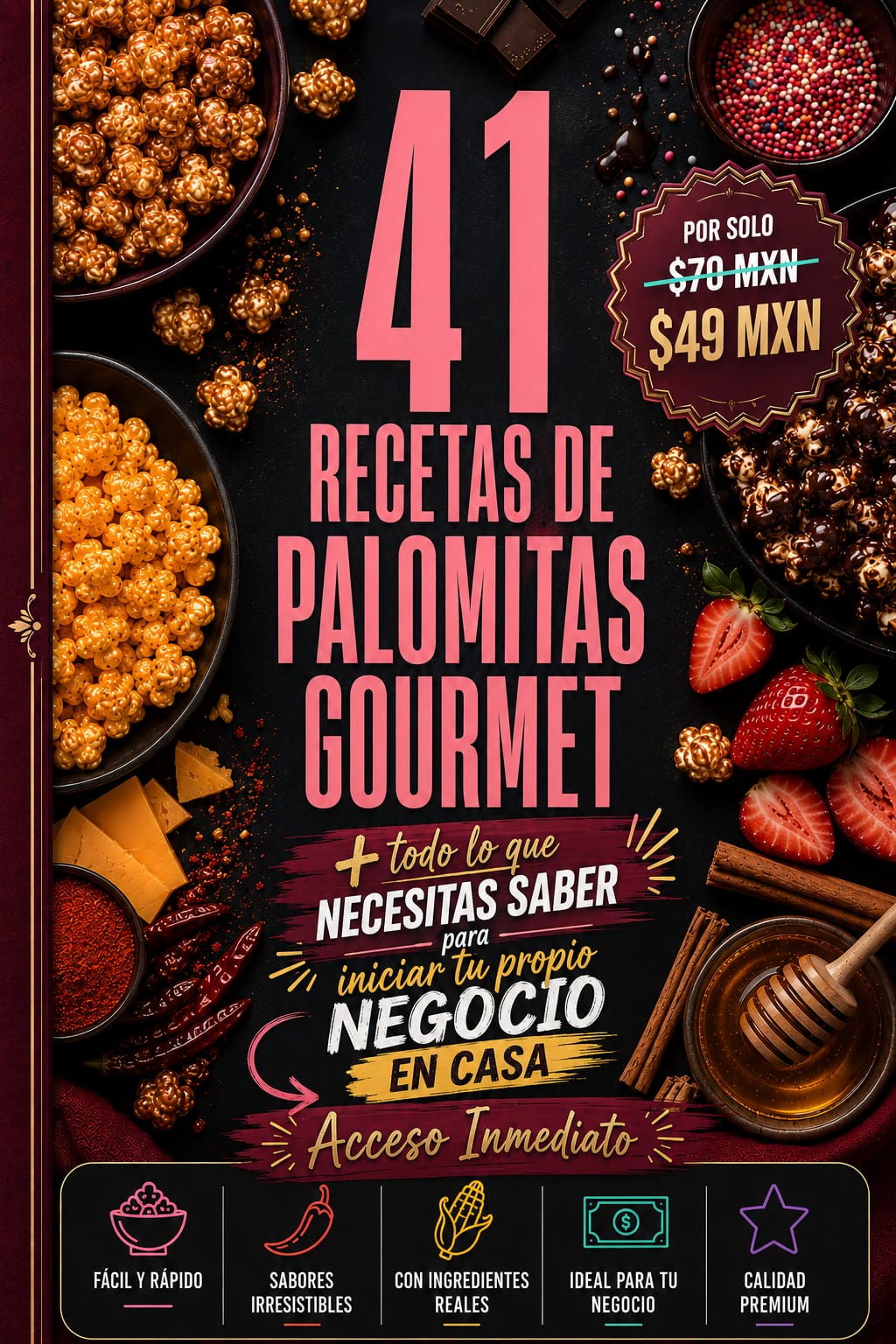 Portada de la guía 41 Recetas de Palomitas Gourmet: Inicia un Negocio en Casa