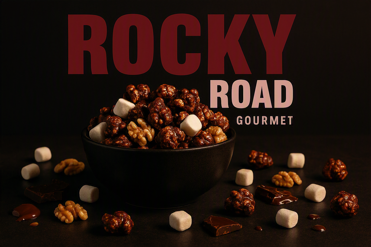 Palomitas gourmet estilo rocky road con malvaviscos y nuez