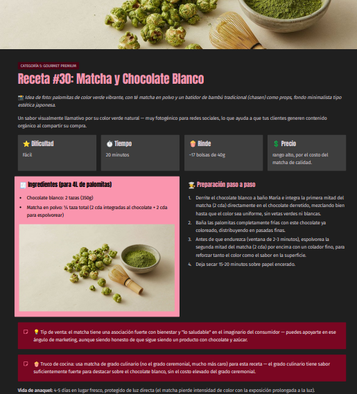 Página interior de la guía: Receta #30 Matcha y Chocolate Blanco