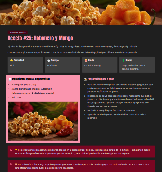 Página interior de la guía: Receta #25 Habanero y Mango