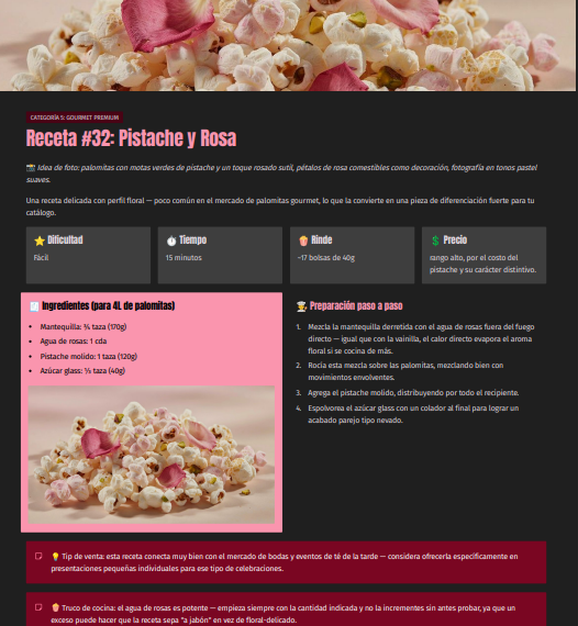 Página interior de la guía: Receta #32 Pistache y Rosa