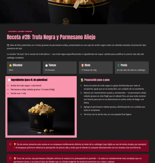 Página interior de la guía: Receta #28 Trufa Negra y Parmesano Añejo