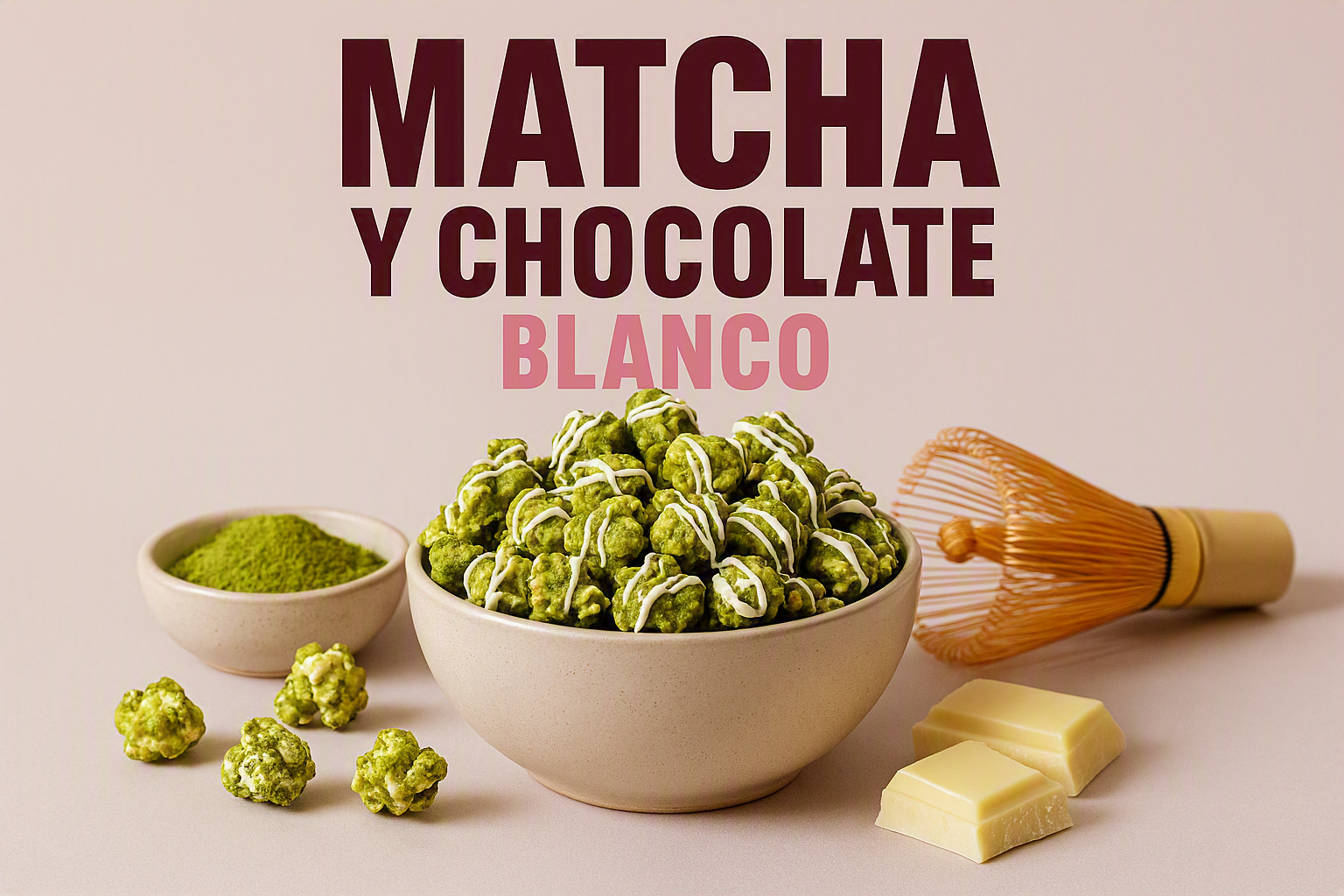 Palomitas gourmet de matcha y chocolate blanco