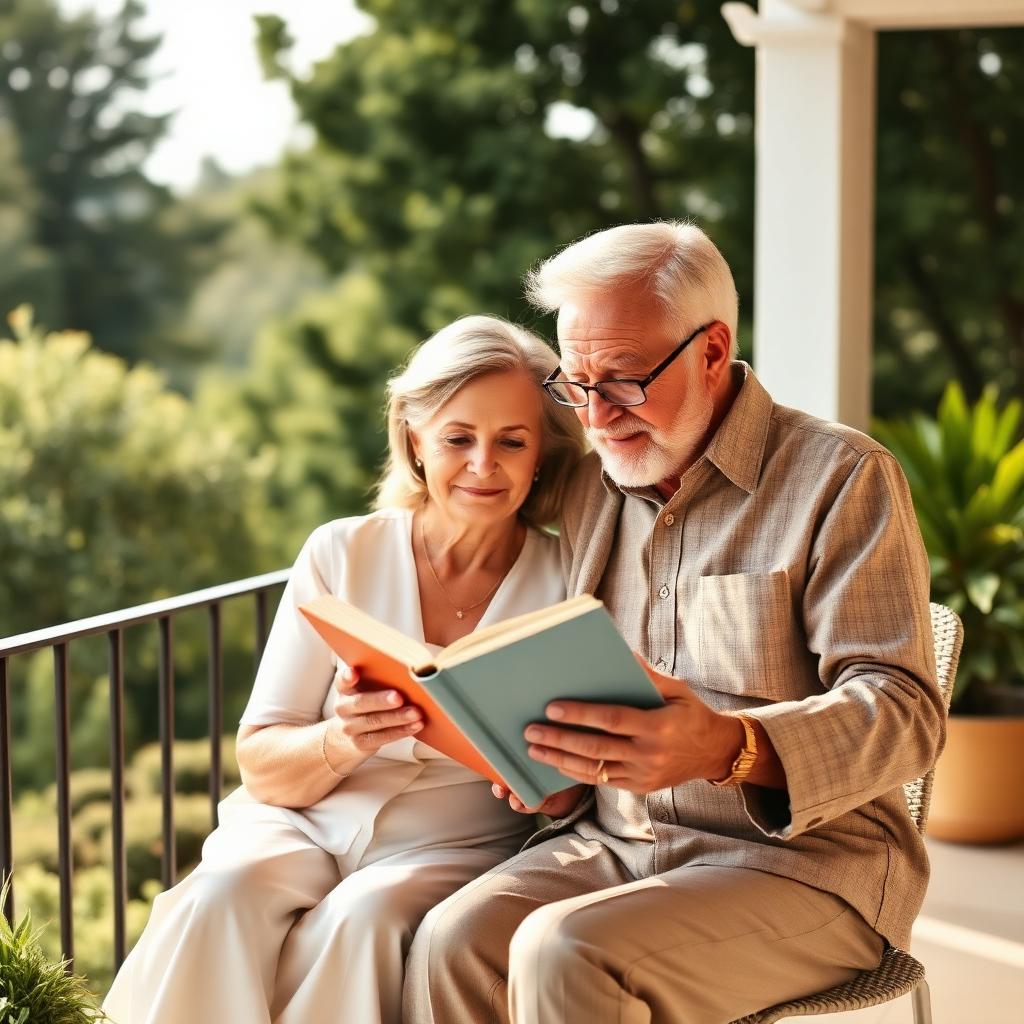 Pareja disfrutando su retiro en una terraza soleada