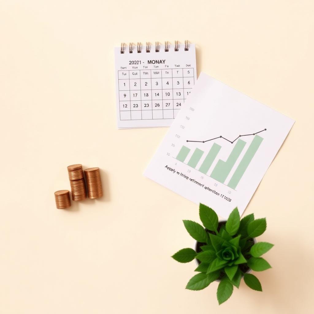 Calendario, monedas y gráfica sobre fondo cálido
