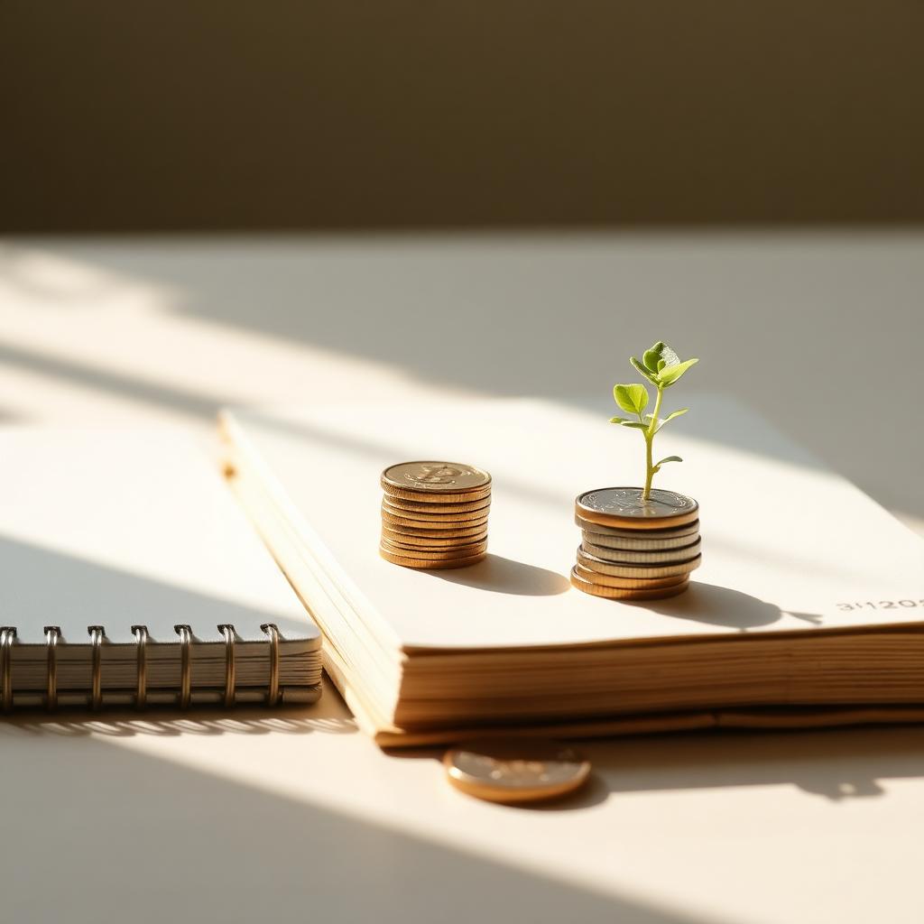 Planta creciendo junto a monedas apiladas