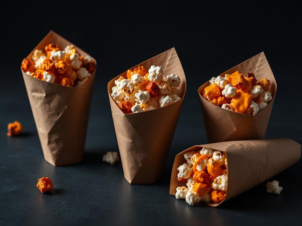 Conos de papel con palomitas gourmet de varios sabores